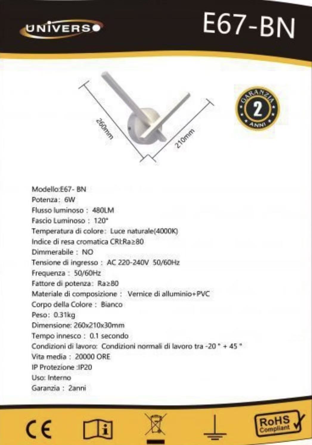 TEKHOME Applique da Parete Moderna LED 6W – Design Minimal Bianco, 3 Temperature Colore (3000K / 4500K / 6500K) E67