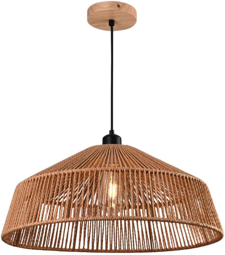 Lampadario a Sospensione in Stile Boho 40/50cm, Paralume in Rattan/Filo di Corda, Attacco E27, Altezza Regolabile, Illuminazione per Cucina Soggiorno Sala da Pranzo – Naturale LP-48