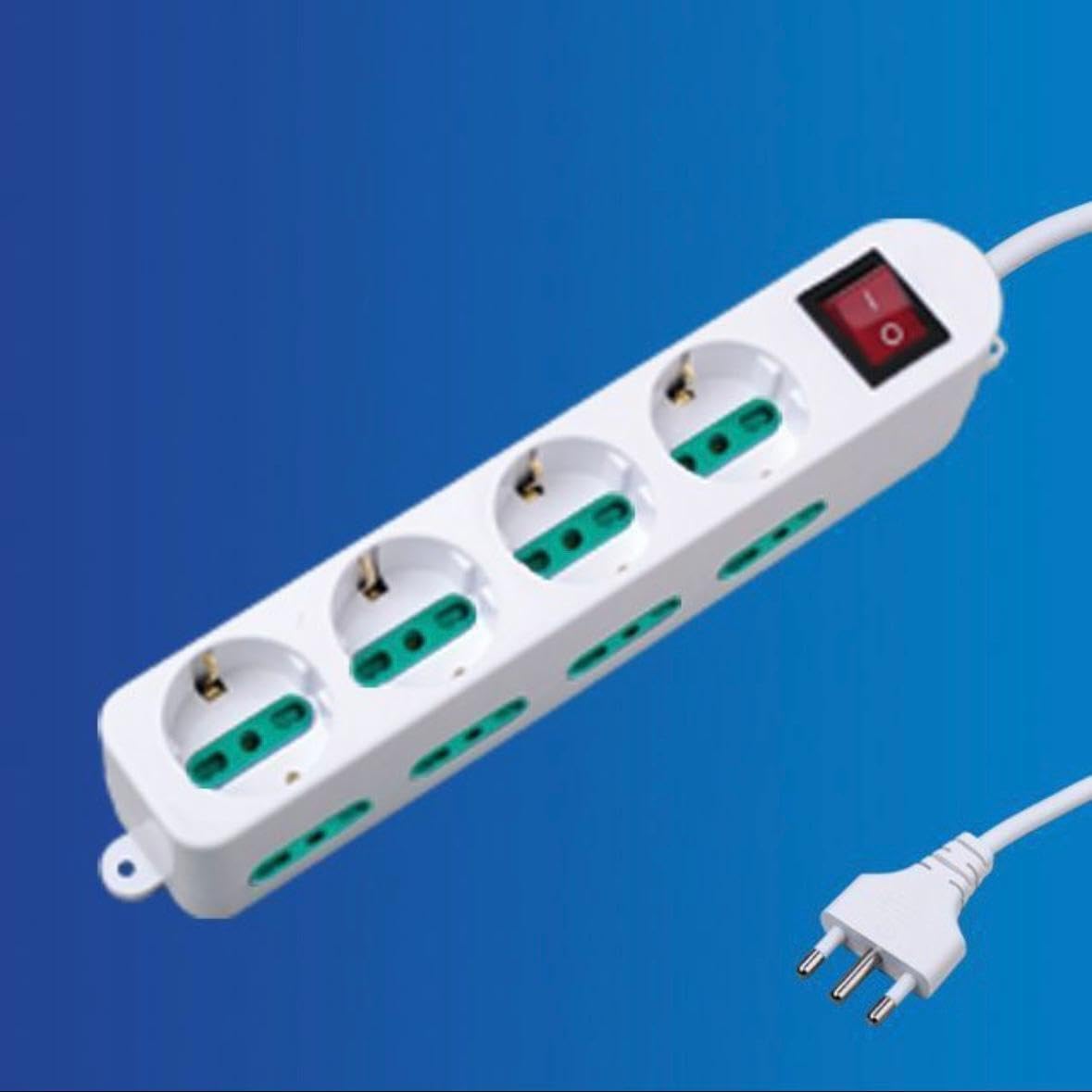 2 Pezzi Multipresa Italiana con Interruttore, 4 Prese Schuko con 4 Ingressi Bipasso 10/16A, Spina Tipo L 16A, Max 2500W, Bianca– C-X203079