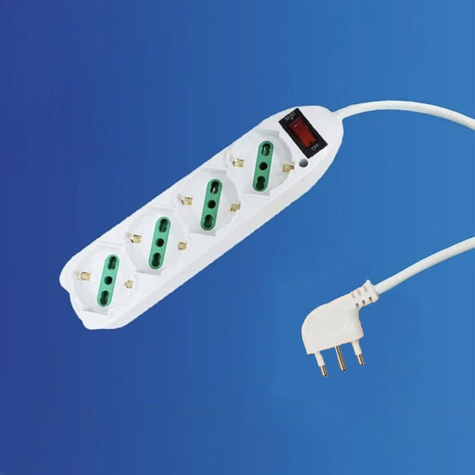 2 Pezzi Multipresa Italiana con Interruttore e Protezione da Sovraccarico, 4 Prese Bipasso 10/16A, Spina 10A Tipo L, Cavo 3 Metri, Bianca– C-XSL3514-3M