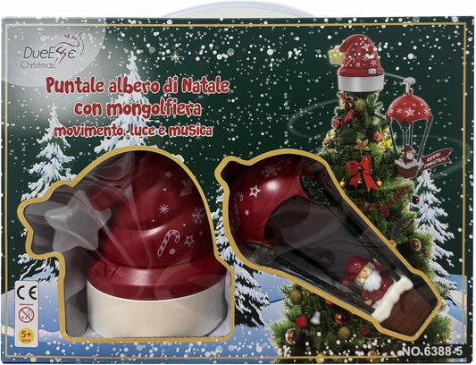 Puntale Albero di Natale con Mongolfiera – Decorazione con Movimento, Luce e Musica, Alimentazione USB, Effetto Rotante per Albero di Natale 245324