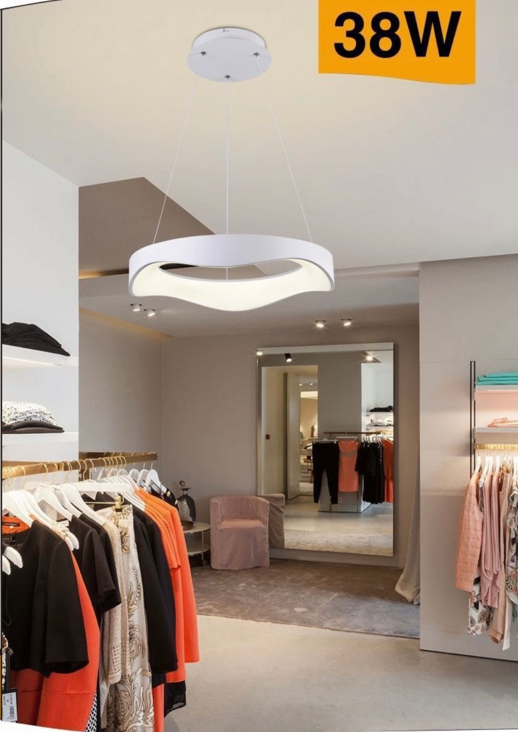 TEKHOME Lampadario plafoniera led a onda 38 w 3 colori luce bianca calda naturale A67 (BIANCO 3 COLORE)