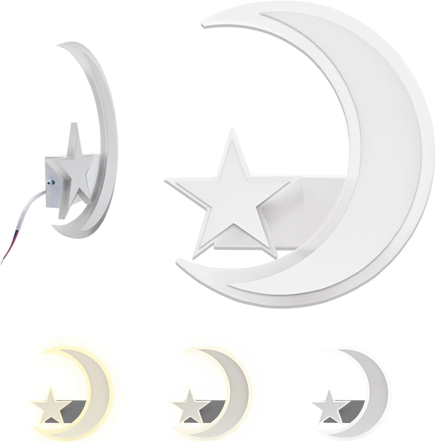 TEKHOME Applique da muro LED 11W design luna e stella, lampada decorativa da parete moderna 3000K-6500K, bianco E47-3C