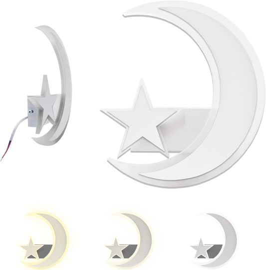 TEKHOME Applique da muro LED 11W design luna e stella, lampada decorativa da parete moderna 3000K-6500K, bianco E47-3C