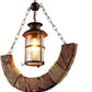 Lampadario a sospensione in legno e corda di canapa con lanterna stile country rustico B51