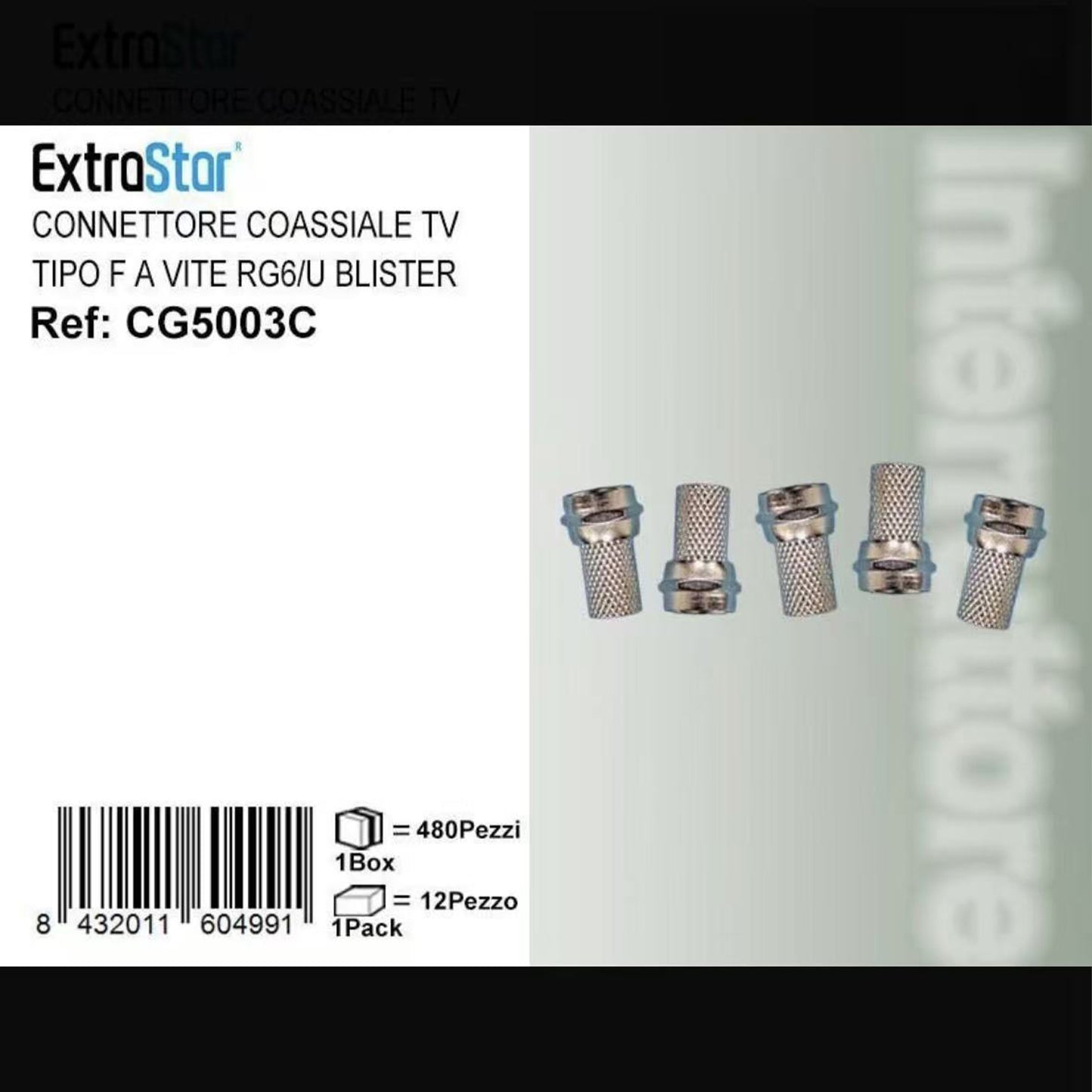 Connettori Coassiali TV Tipo F a Vite per Cavo RG6/U, 60 Pezzi Totali (12 Pack da 5), Adatti per Digitale Terrestre e Satellite – D-CG5003C