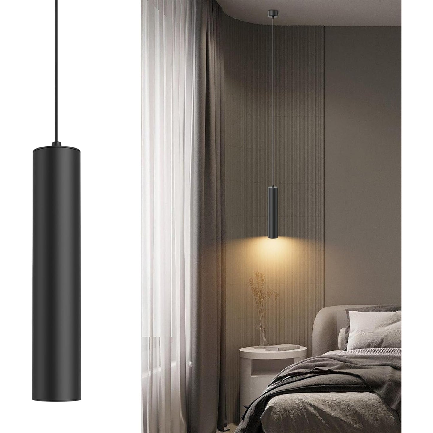 Lampada a Sospensione Cilindro Moderne GU10, Lampadario a Sospensione Alluminio per Soggiorno Camera da Letto Cucina Comodino, portata max 35W, misura 30cm, Bianco/NERO  SP-01
