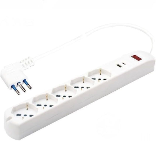 Multipresa con USB A e USB-C, 5 Prese Universali 10A, Interruttore di Sicurezza, Cavo 1,5 m, Presa Italiana per Casa e Ufficio – 80082