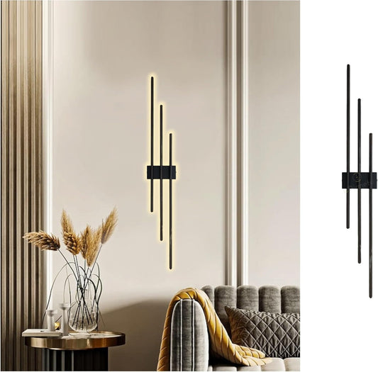 Applique da Muro LED 23W Design Moderno Lungo Nero/Oro 3 Colori Selezionabili 3000K-4000K-6500K, Lampada da Parete Interno Soggiorno Camera Corridoio AQ13