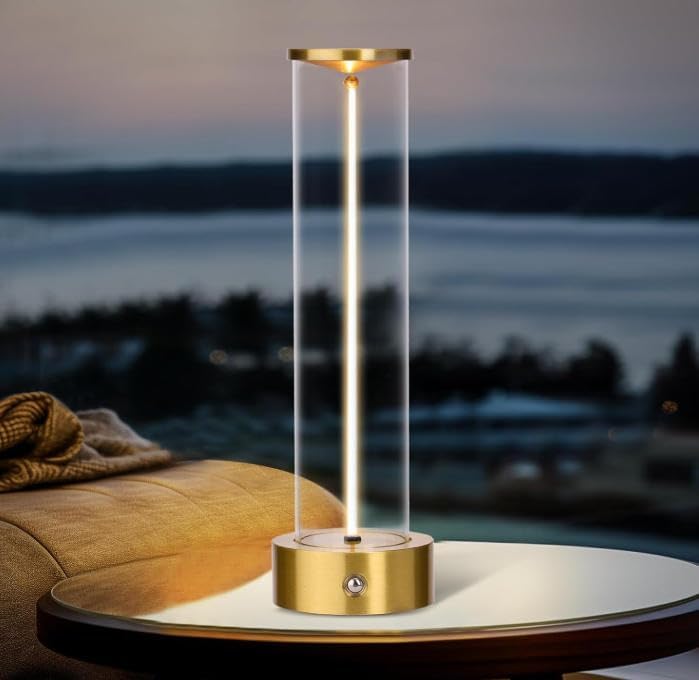 Lampada da Tavolo LED Ricaricabile 3W – Lume Senza Fili 2200K Luce Calda, Touch Control, USB, Design Moderno in Alluminio e Acrilico – Uso Interno D39