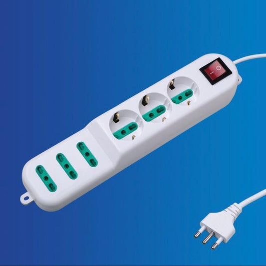 2 Pezzi Multipresa Italiana con Interruttore, Presa Multipla Bipasso 10/16A con 3 Prese e 3 Uscite Bipasso Supplementari, Spina 16A, Bianco– C-X203066