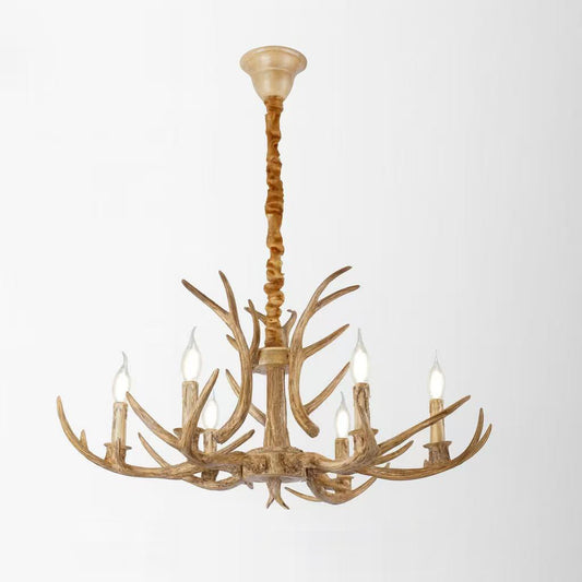 Lampadario Rustico a Candelabro con Corna, Attacco E14, 60W, Ø76cm, Altezza 100cm, Stile Vintage Country, Illuminazione per Salotto, Ristorante, Agriturismo – Modello B48-C