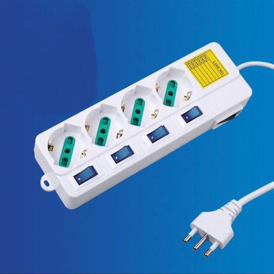 2 Pezzi Multipresa Italiana Bipasso 10/16A 4 Posti con Interruttori Singoli, Spina 16A, Cavo 1,5 m, Presa Multipla con Controllo Individuale, Colore Bianco– C-X203058