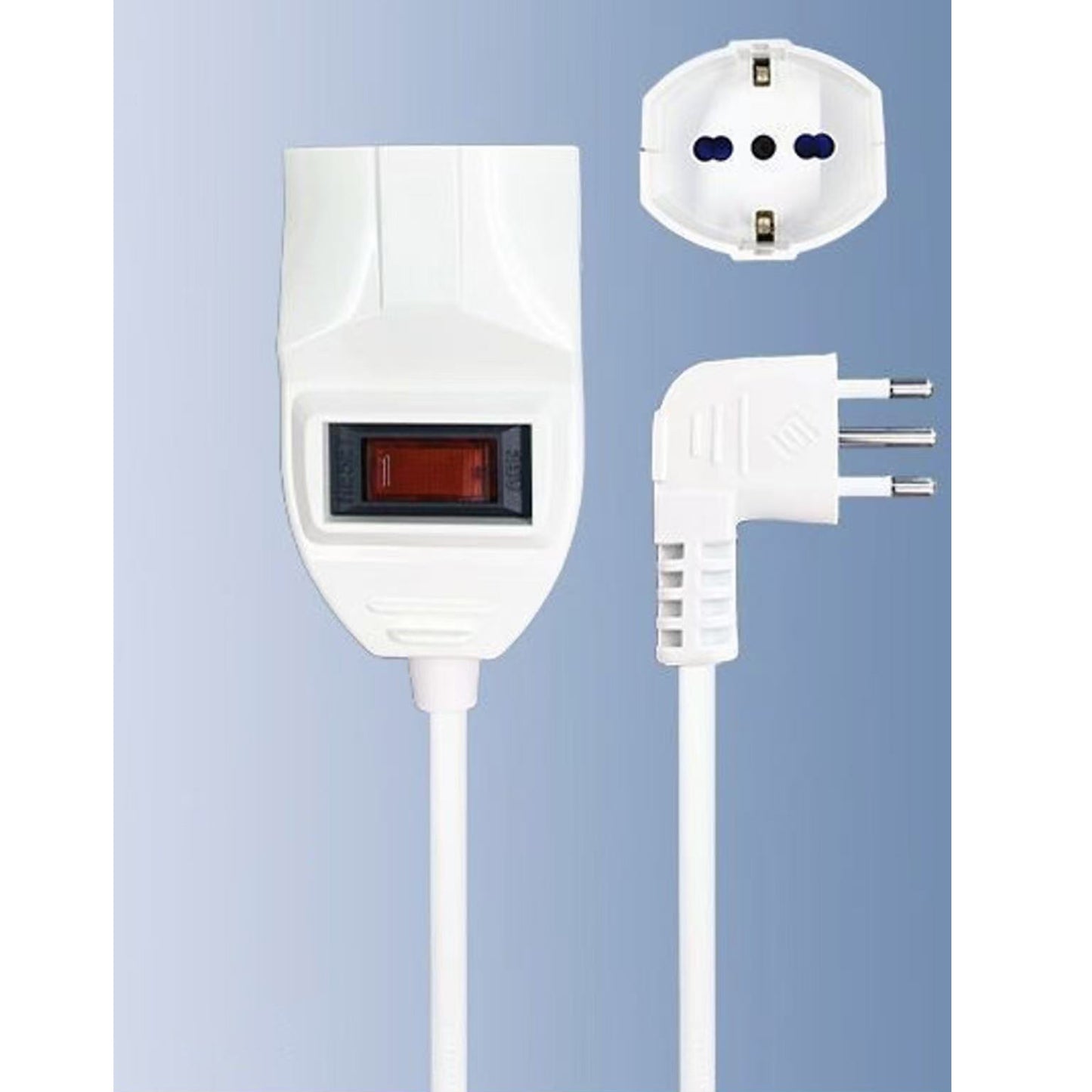 2 Pezzi Cavo di Prolunga 3m con Spina Angolare 10A e Presa Schuko P40, Interruttore di Protezione, Cavo 3G 0,75mm², Max 2300W, Bianco – 364SP-3M