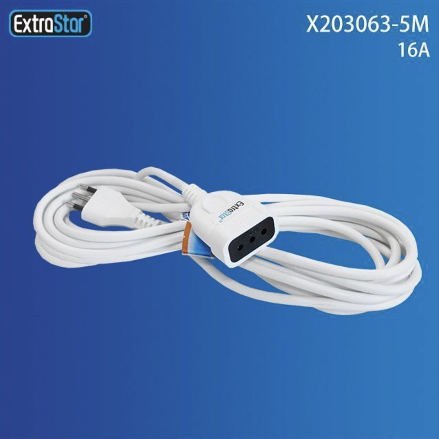 2Pezzi Prolunga Elettrica Lineare 5m 16A 2P+T, Cavo 3×1,0 mm², Spina e Presa Europea, Uso Domestico – X203063-5M