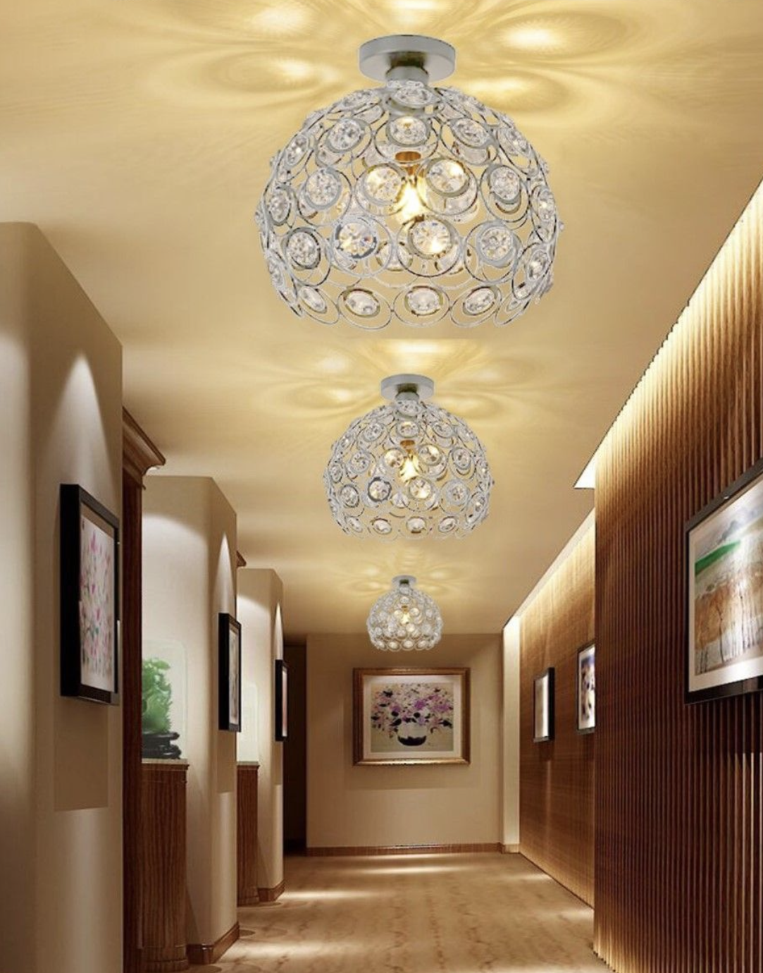 TEKHOME Lampadario da Soffitto a Sfera in Cristallo, Attacco E27, Nero e Bianco, Senza Lampadina, Stile Moderno, per Camera da Letto, Soggiorno, Corridoio, Ø28cm C23