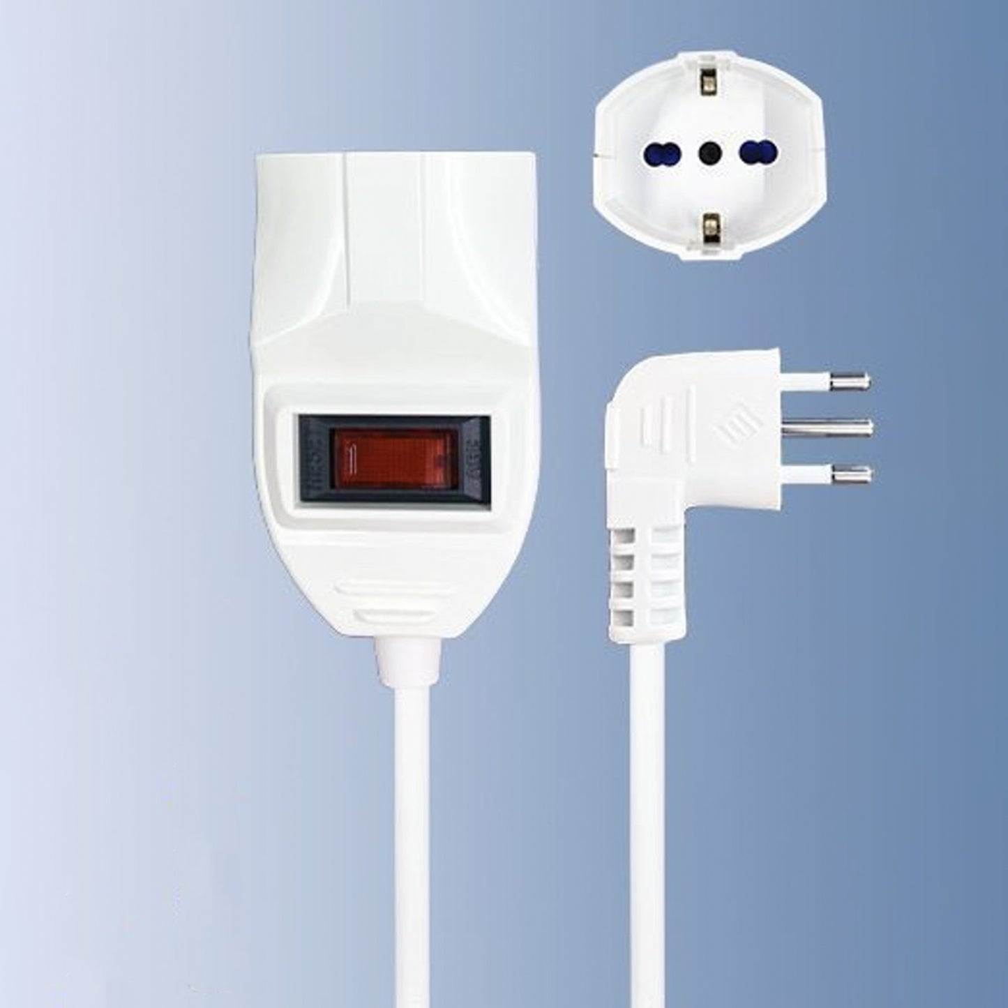 2 Pezzi Cavo di Prolunga 5m con Spina Angolare 10A e Presa Schuko 10/16A, Interruttore di Protezione, Cavo H05VV-F 3G 0,75mm², Bianco – 364SP-5M