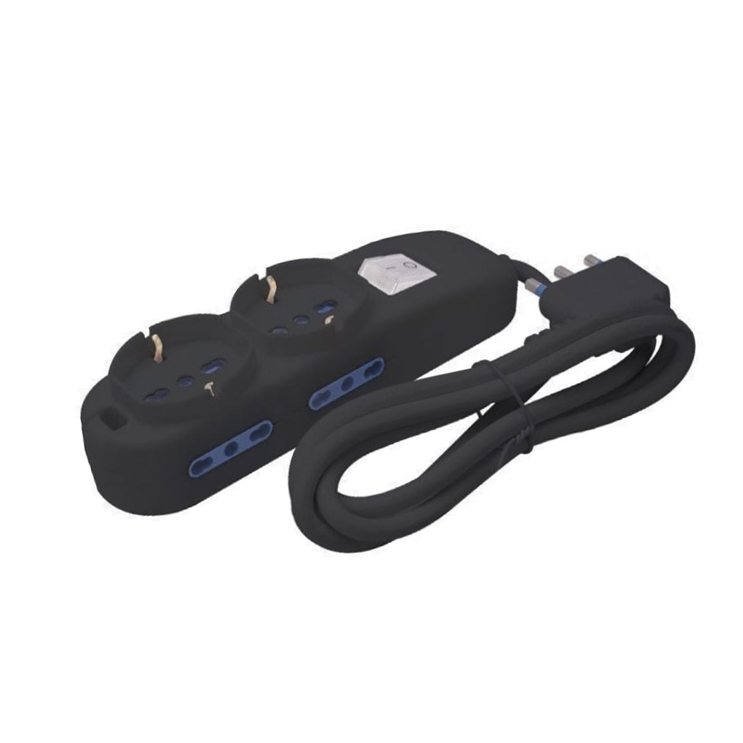 2 Pezzi Multipresa Universale 16A Nera con Interruttore Luminoso, 4 Prese Bipasso 10/16A, Cavo Prolunga 1,5 m, Uso Domestico e Ufficio – RIF 80334N