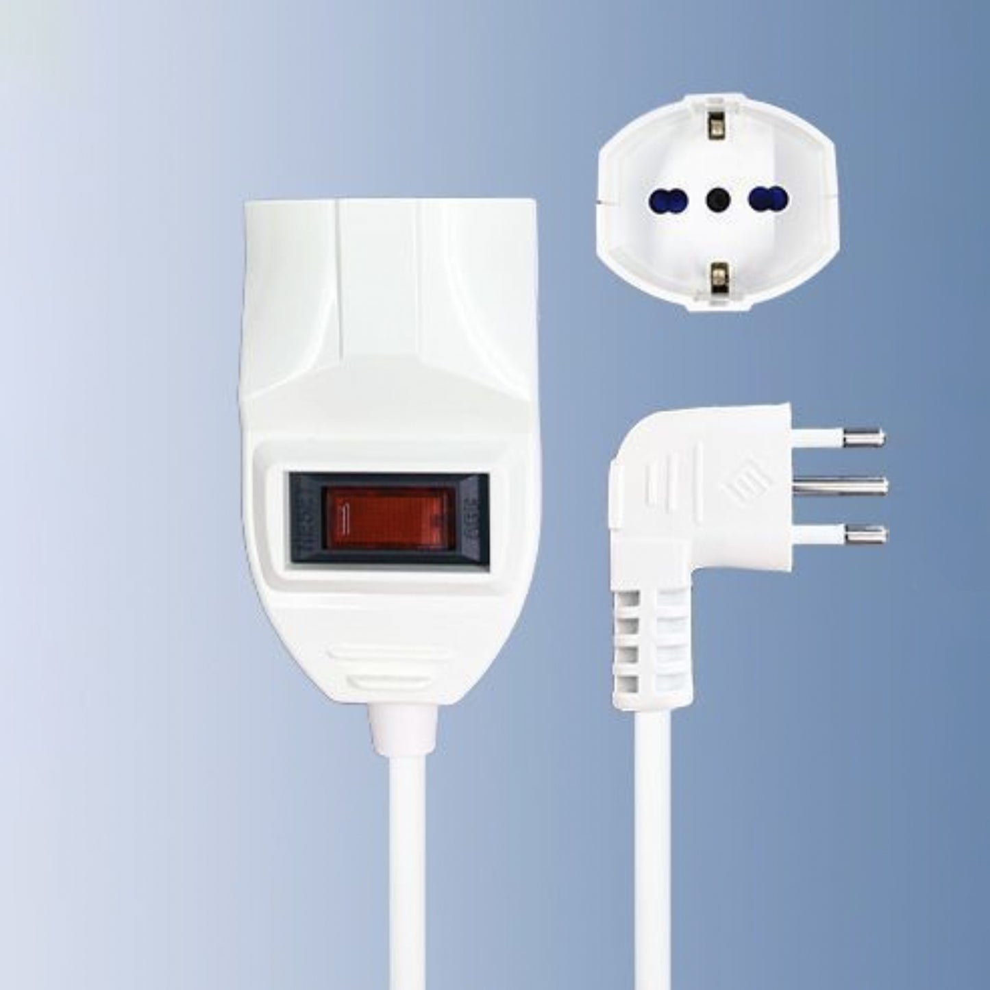 2 Pezzi Prolunga Elettrica 2 m con Interruttore, Spina Angolare 10A, Presa Schuko, Cavo 3×0,75 mm², Protezione Sovraccarico – 364SP-2M