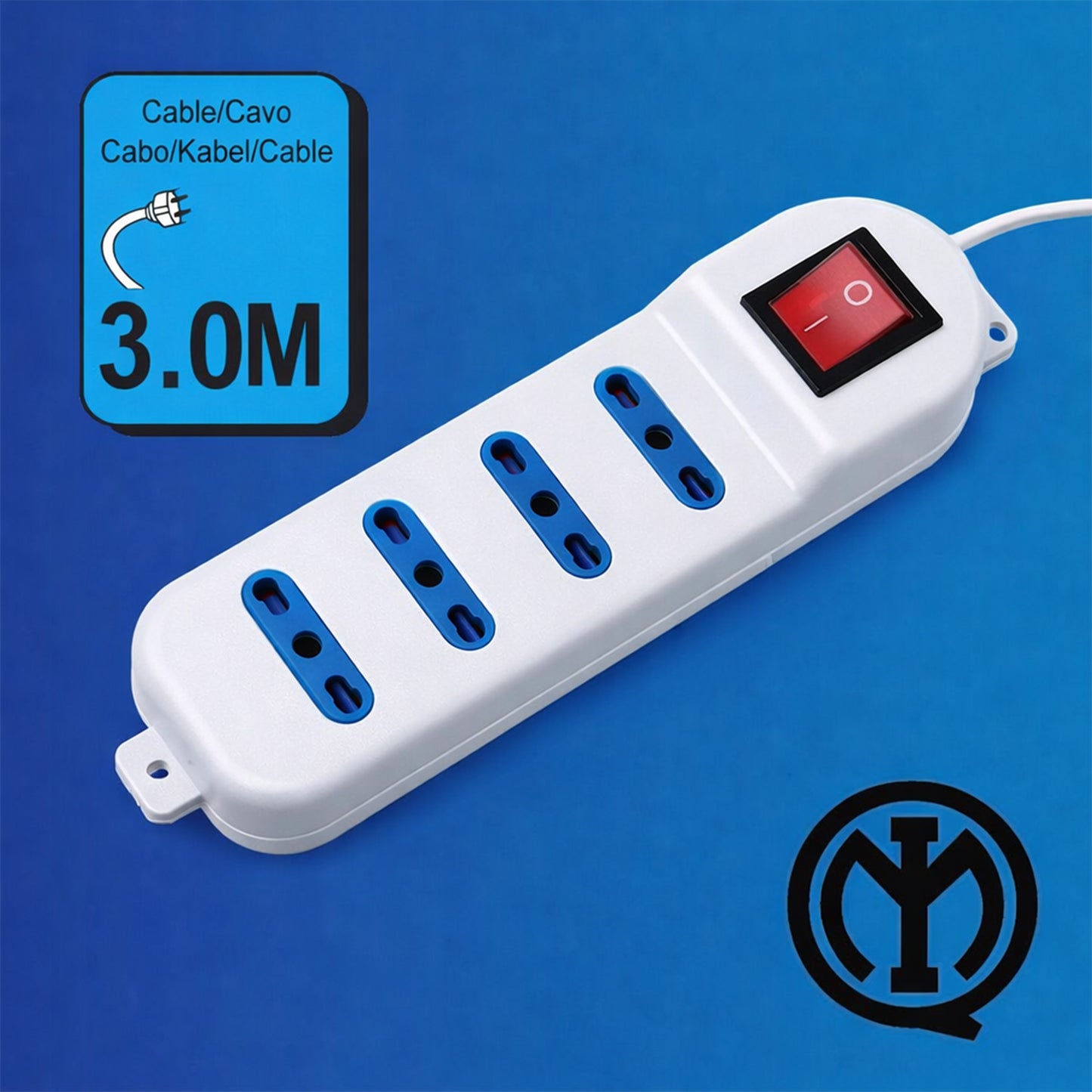 2 Pezzi – Multipresa 4 Prese Universali con Interruttore, Cavo 3 m, Spina Italiana Tipo L 10A, Ciabatta Elettrica Bianca per Casa e Ufficio – X203069-3M