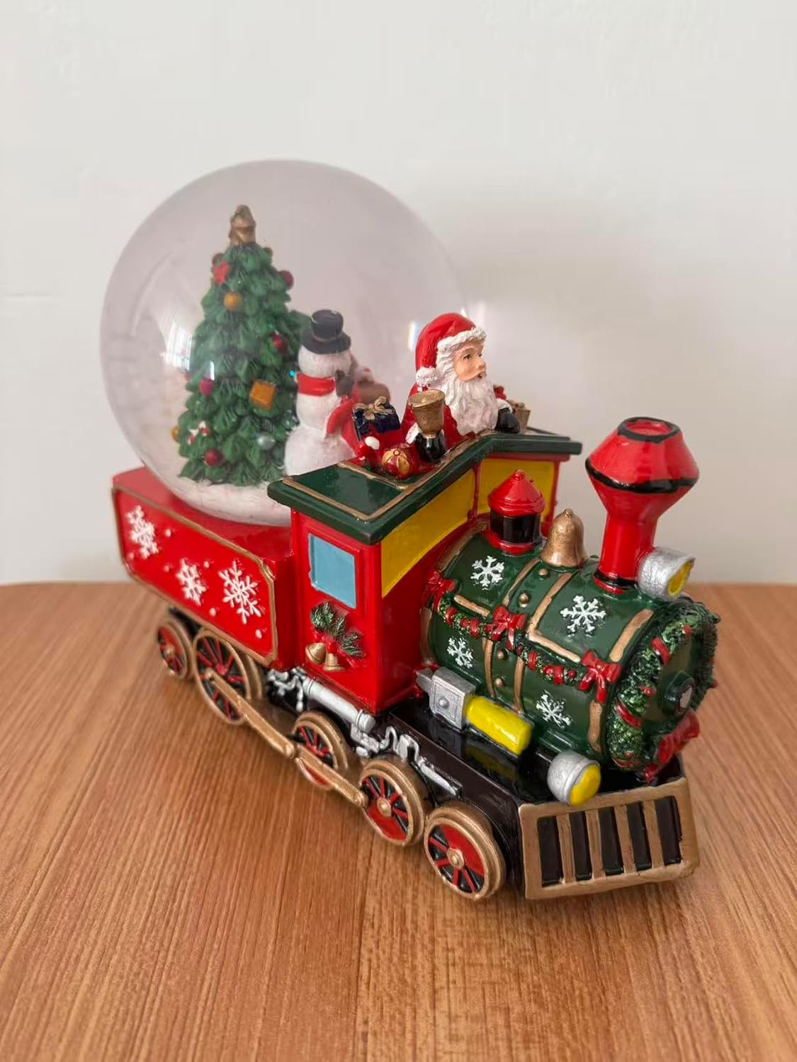 Carillon Natalizio Trenino di Babbo Natale con Globo di Neve Musicale, Decorazione Natalizia da Tavolo, L’Arte del Natale, Carica Meccanica, 22x12x17,5 cm 423521
