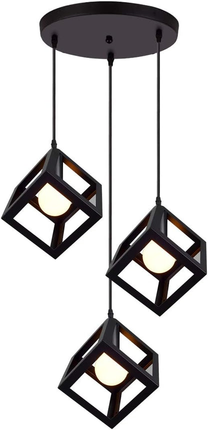 Lampadario a Sospensione con 3 Cubi Metallo, Attacco E27, Stile Moderno Industriale per Cucina Soggiorno Camera da Letto – 120cm Regolabile.Bianco/Nero/Marrone LP-47