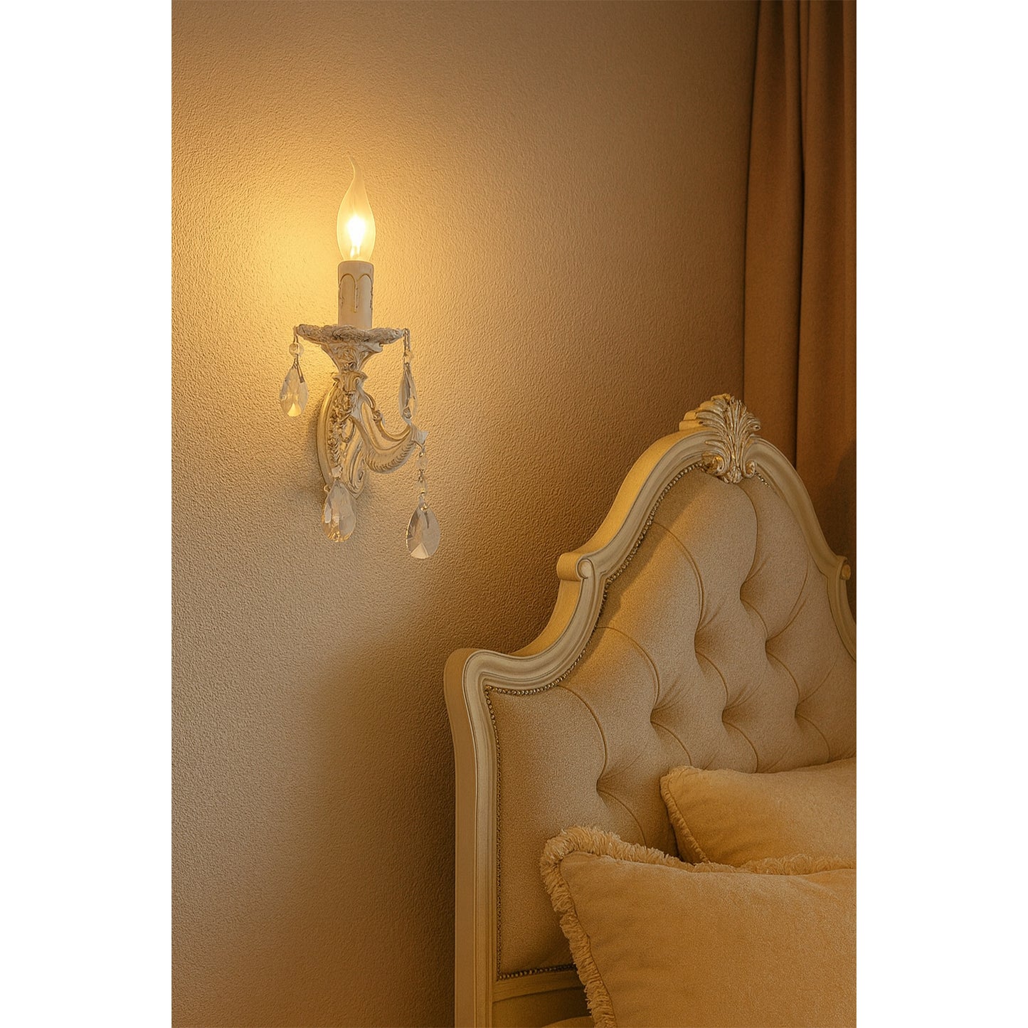 Applique da Parete Classica in Cristallo E14, Lampada da Muro Elegante con Pendenti in Vetro per Camera da Letto e Soggiorno, Stile Classico Europeo – E01-1