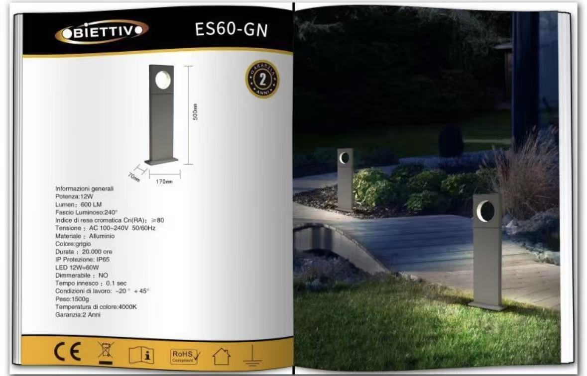 Lampada da Giardino LED 12W IP65 in Alluminio, Paletto da Esterno per Vialetti e Cortili, Luce Bianco Caldo/Naturale/Freddo – ES60