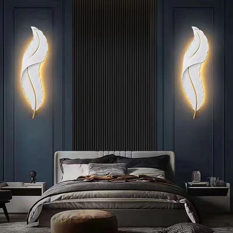 Applique da parete LED 12W piuma decorativa, luce regolabile 3000K-4000K-6500K, design moderno in resina bianca, per soggiorno camera da letto corridoio, IP20 AQ24-B3C