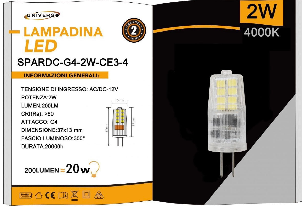 Lampadine LED G4 2W 200LM 12V 10 Pezzi G4-2W-CE3