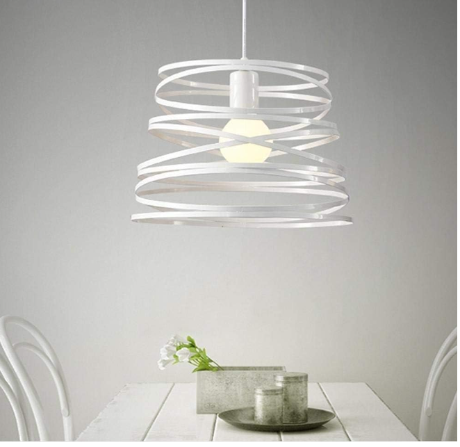 Lampadario a Sospensione E27 Moderno, Lampada a Soffitto Design Industriale in Metallo per Cucina Isola Tavolo da Pranzo, Stile Minimal con Paralume a Spirale, No Lampadina A08