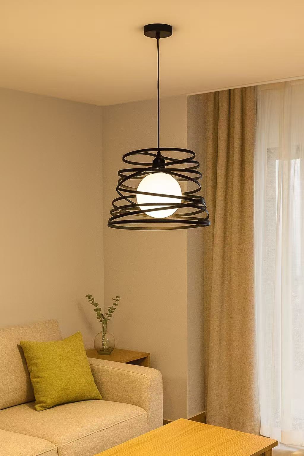 Lampadario a Sospensione E27 Moderno, Lampada a Soffitto Design Industriale in Metallo per Cucina Isola Tavolo da Pranzo, Stile Minimal con Paralume a Spirale, No Lampadina A08