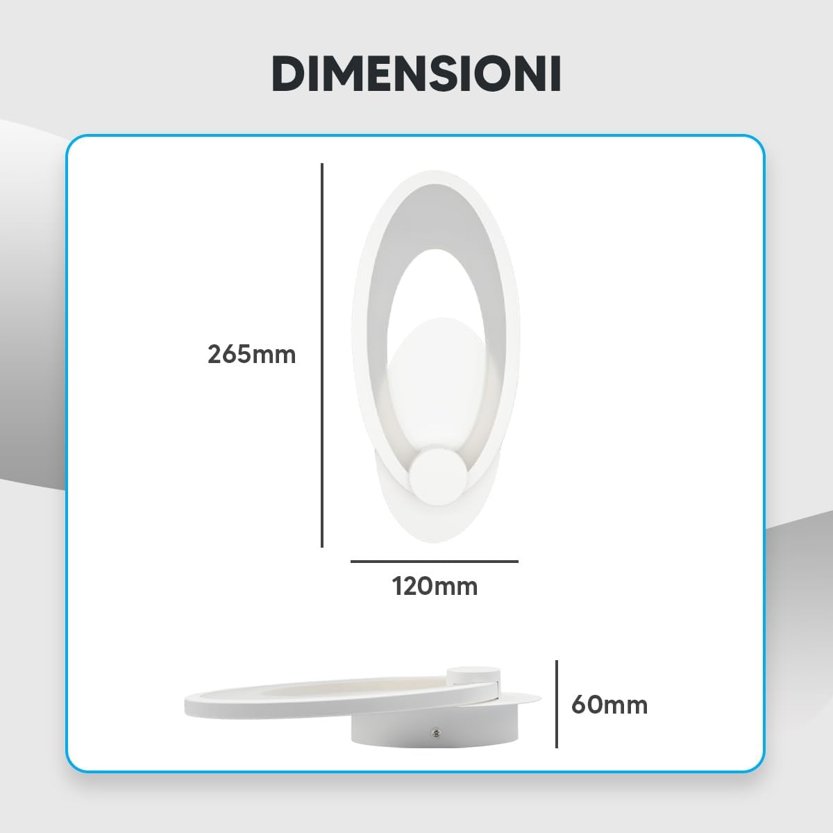 TEKHOME Applique da Parete LED Moderna 9W, Lampada da Parete Bianca Design Ovale, Luce Calda 3000K / Naturale 4000K / Fredda 6500K, 450LM, per Camera da Letto, Soggiorno e Corridoio E25