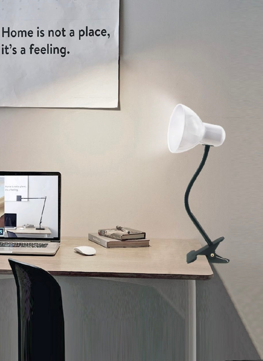 Lampada da Tavolo con Pinza – Attacco E27, Braccio Flessibile 40 cm, Metallo, Luce Direzionabile, Max 60W – Studio, Scrivania, Cameretta D21