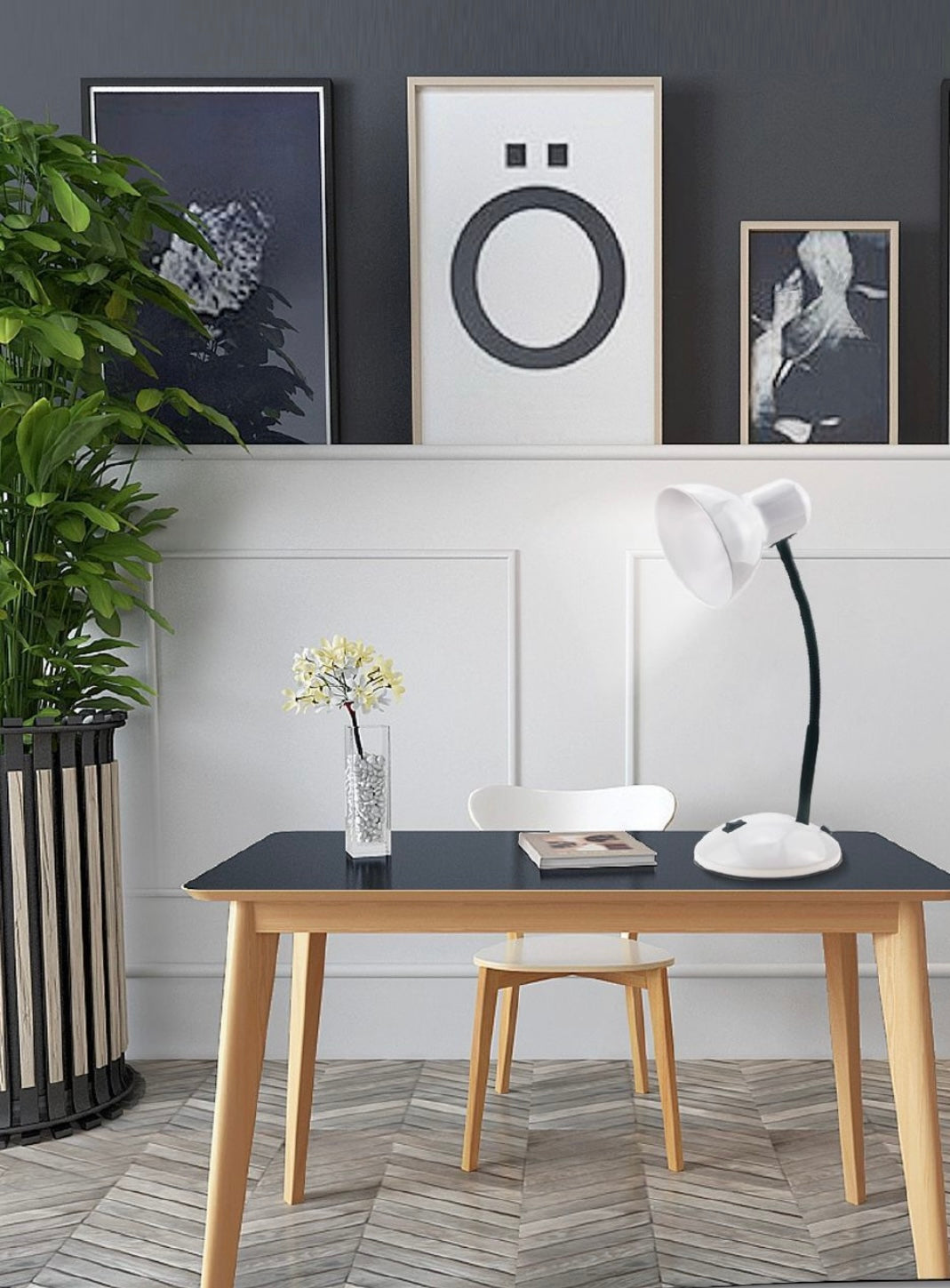 Lampada da Tavolo con Flessibile, Attacco E27, Metallo, Interruttore, Base Stabile – Lampada Scrivania Moderna per Studio, Ufficio, Cameretta D22