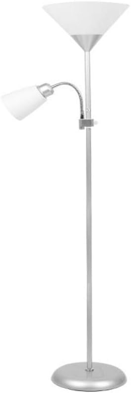 Lampada da Terra con Doppia Luce, Attacco E27 x2, Piantana Moderna in Metallo, Interruttore a Pedale, per Salotto Camera Studio D23