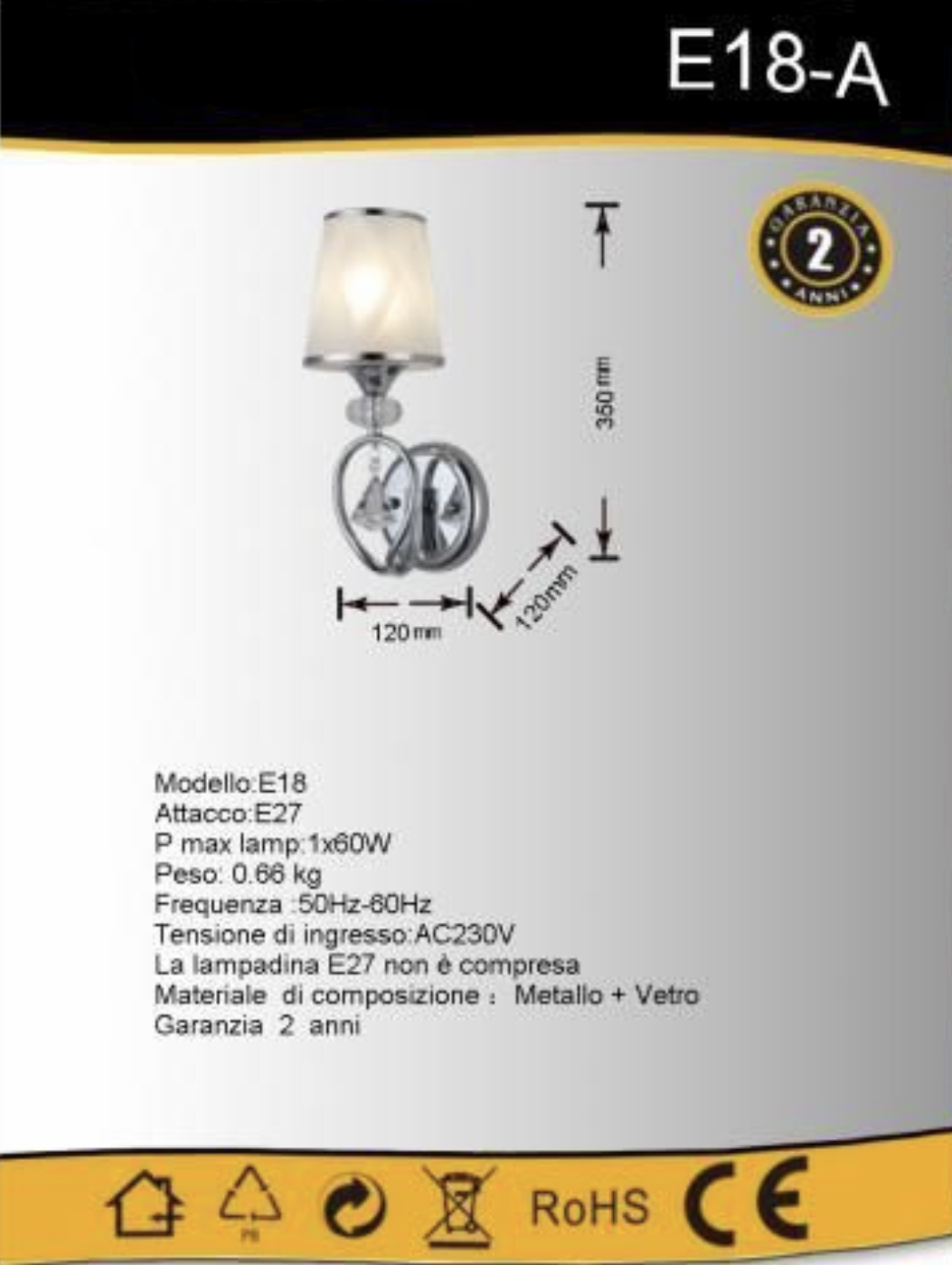 TEKHOME Applique da Parete Classica con Braccio Orientabile, Design Vintage, Attacco E27 60W, per Interni, Disponibile in Oro e Argento, Metallo e Vetro (Senza Lampadina) E18