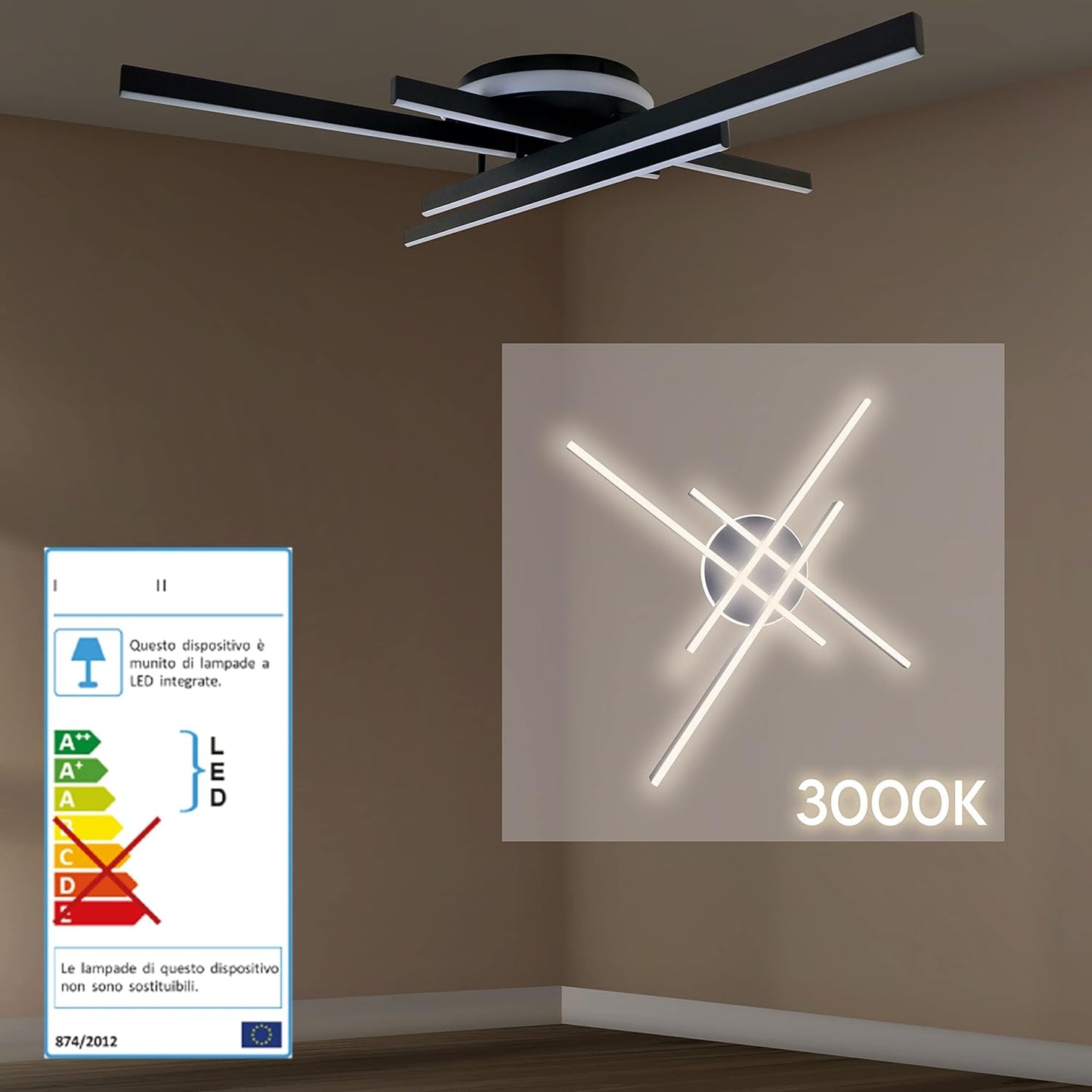 TEKHOME Plafoniera LED Soffitto, 45 watt, 60x60x11 cm, 3 Temperature Colore (3000K, 4000K, 6500K), Alluminio, Installazione Facile, Resistente, Moderna, Camera da Letto PN-21