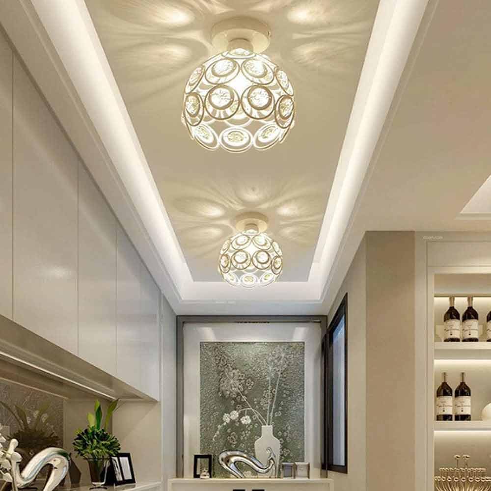 TEKHOME Lampadario da Soffitto a Sfera in Cristallo, Attacco E27, Nero e Bianco, Senza Lampadina, Stile Moderno, per Camera da Letto, Soggiorno, Corridoio, Ø28cm C23