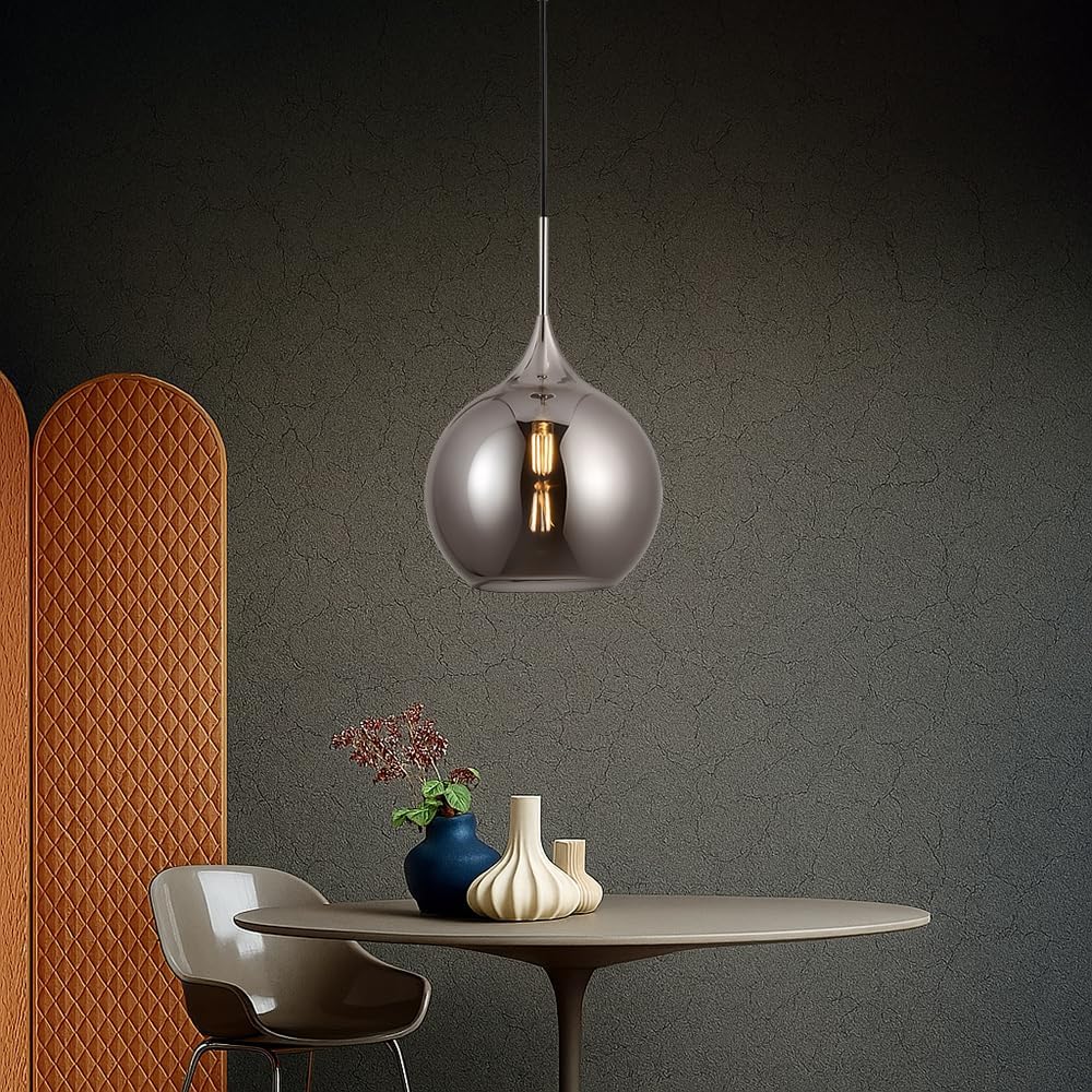 TEKHOME Lampadario a sospensione decorativa in metallo con sfera in vetro attacco E27 lampada contemporanea (Argento/Oro) A72