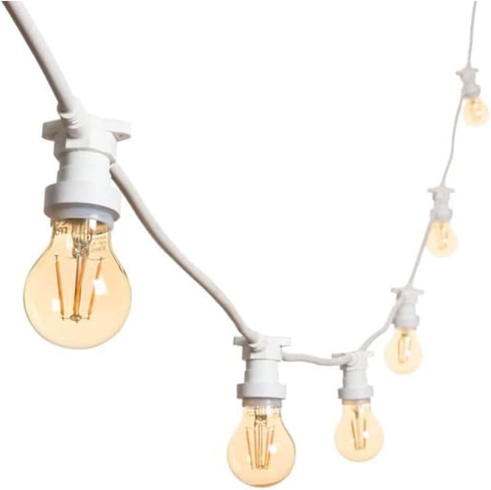 Catena Luminosa E27 Esterno IP54 con Portalampada, Collegabile, per Giardino Terrazzo Festa – Varianti 10 e 15 Luci Nero/Bianco P01-S01