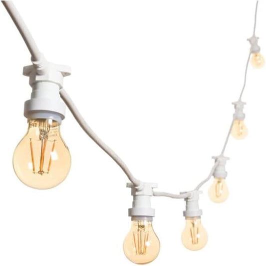 Catena Luminosa E27 Esterno IP54 con Portalampada, Collegabile, per Giardino Terrazzo Festa – Varianti 10 e 15 Luci Nero/Bianco P01-S01