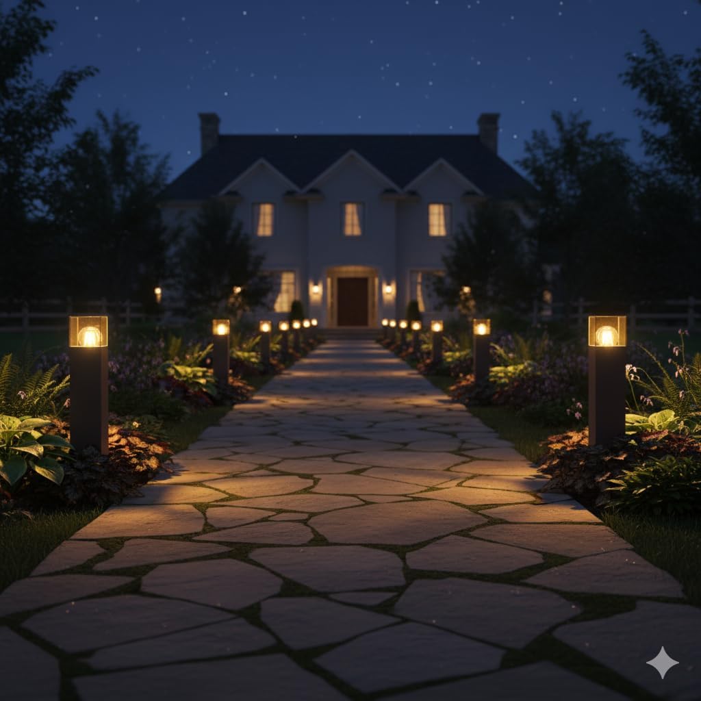 Lampione da Giardino Esterno IP44 con Attacco E27, Palo Luce da Esterno in Alluminio, Colonna Luminosa per Giardino, Vialetto, Terrazza – 440mm-B440