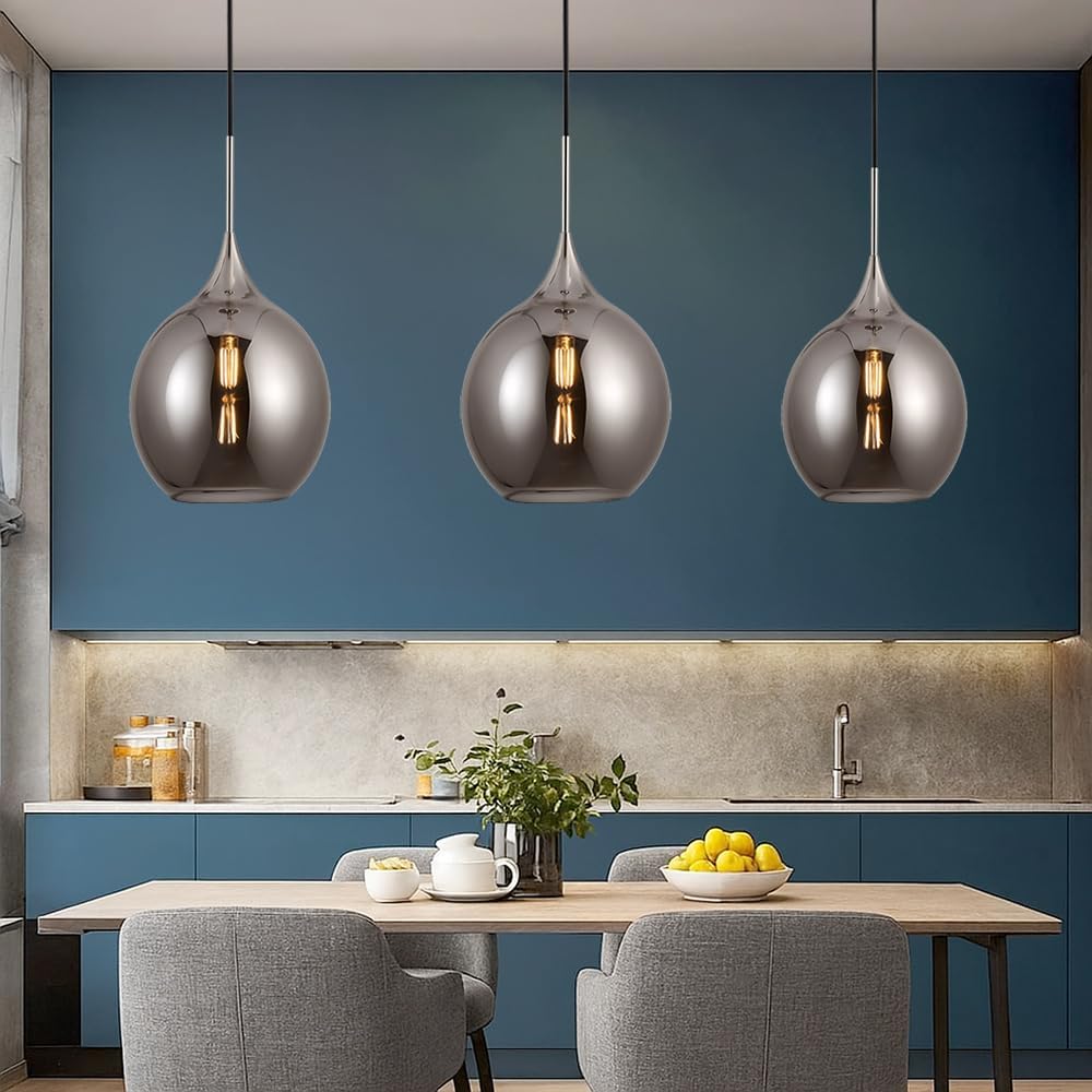 TEKHOME Lampadario a sospensione decorativa in metallo con sfera in vetro attacco E27 lampada contemporanea (Argento/Oro) A72