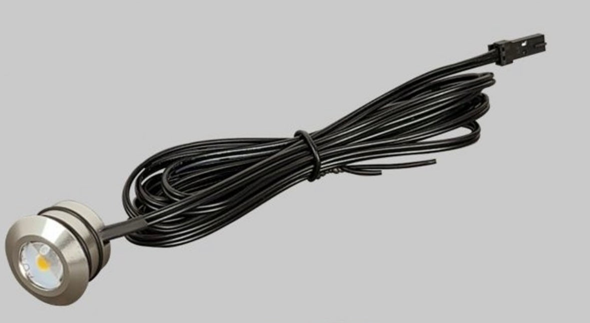 5 Pezzi, Mini Faretti LED da Incasso 24V DC 1W, Foro Ø20 mm, 80 lm, CRI≥80, Fascio 60°, Cavo 2 m, Faretti LED per Mobili, Cucina, Camper, Barca e Vetrine, Modello 24V-20