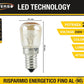 Lampadine Forno E14 25W 230V, 10 Pezzi, 2700K Luce Calda 250 lm, Resistenti fino a 300°C, Attacco E14, Dimensioni 24x54 mm, E14-08