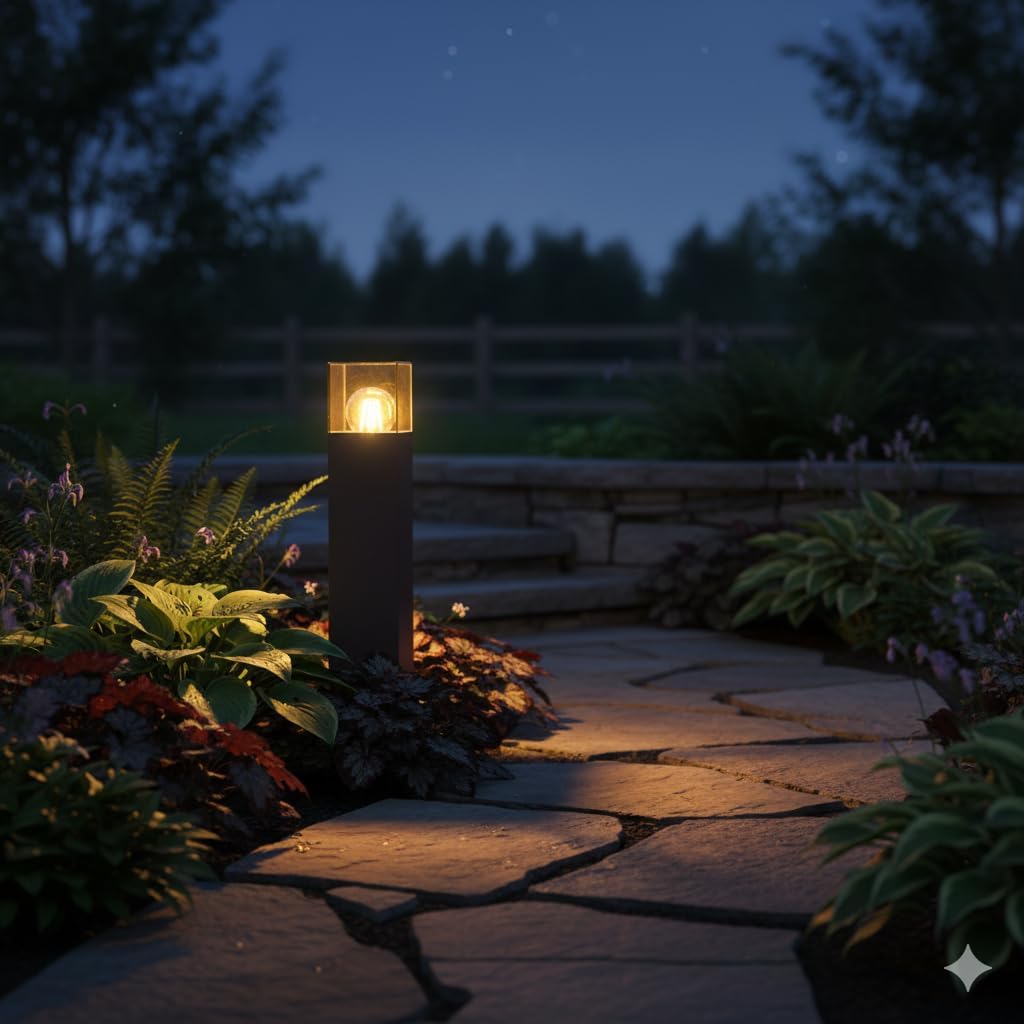 Lampione da Giardino Esterno IP44 con Attacco E27, Palo Luce da Esterno in Alluminio, Colonna Luminosa per Giardino, Vialetto, Terrazza – 440mm-B440