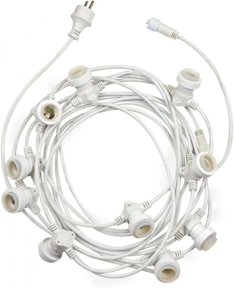 Catena Luminosa E27 Esterno IP54 con Portalampada, Collegabile, per Giardino Terrazzo Festa – Varianti 10 e 15 Luci Nero/Bianco P01-S01
