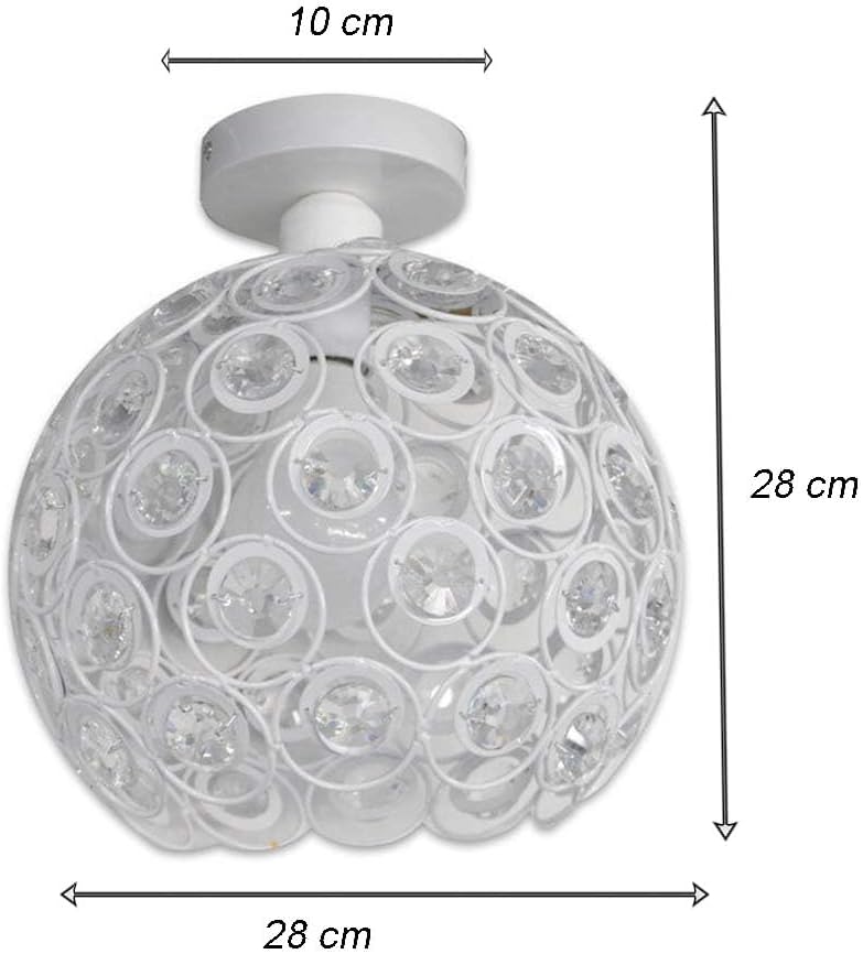TEKHOME Lampadario da Soffitto a Sfera in Cristallo, Attacco E27, Nero e Bianco, Senza Lampadina, Stile Moderno, per Camera da Letto, Soggiorno, Corridoio, Ø28cm C23