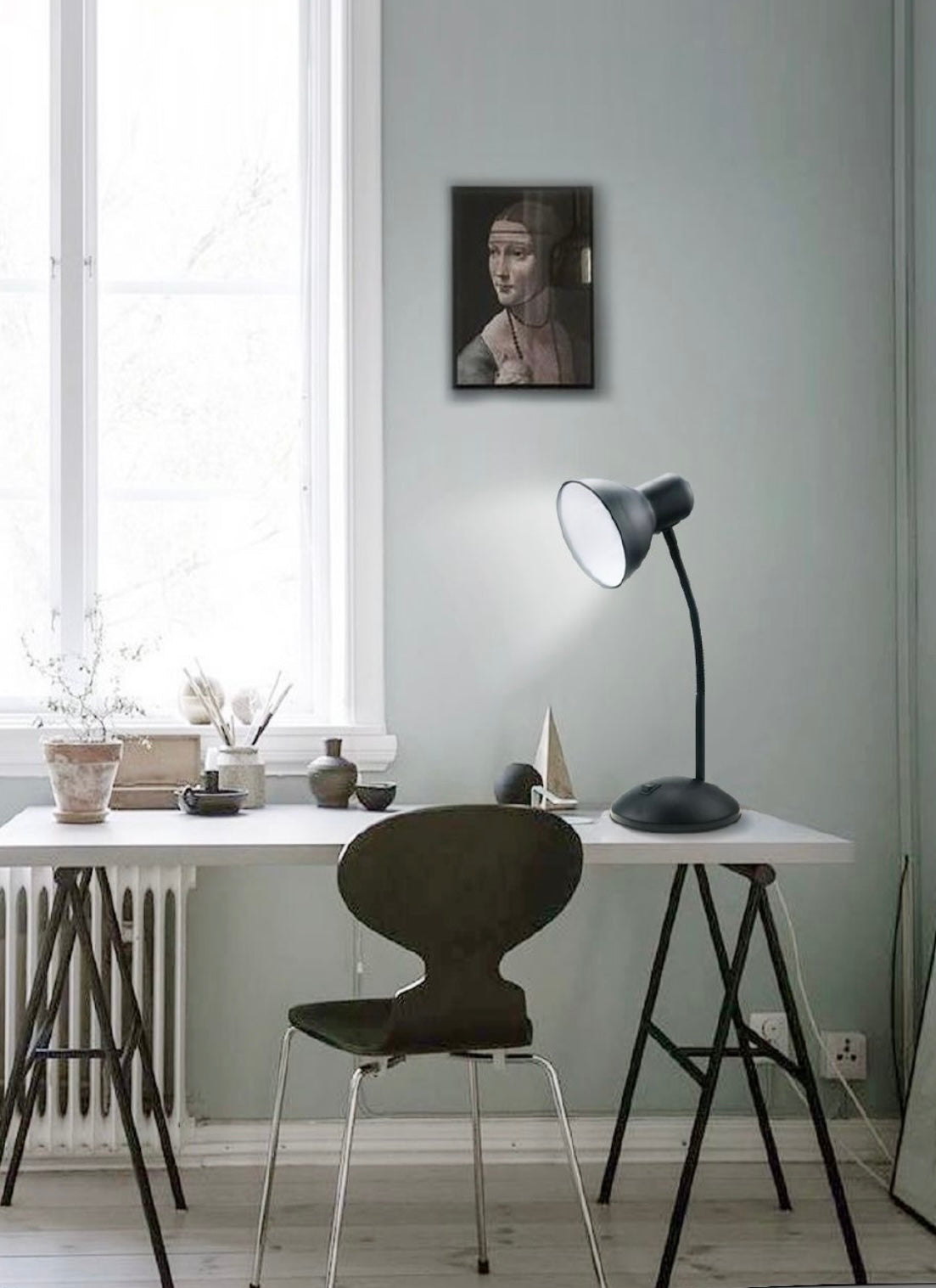 Lampada da Tavolo con Flessibile, Attacco E27, Metallo, Interruttore, Base Stabile – Lampada Scrivania Moderna per Studio, Ufficio, Cameretta D22